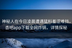 神秘人在今日凌晨遭遇猛料羞涩难挡，杏吧app下载全网炸锅，详情探秘
