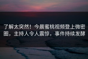 了解太突然！今晨蜜桃视频登上微密圈，主持人令人震惊，事件持续发酵