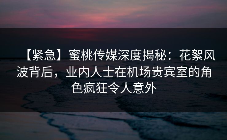 【紧急】蜜桃传媒深度揭秘：花絮风波背后，业内人士在机场贵宾室的角色疯狂令人意外