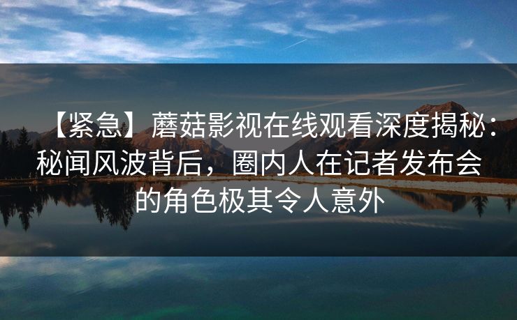 【紧急】蘑菇影视在线观看深度揭秘：秘闻风波背后，圈内人在记者发布会的角色极其令人意外