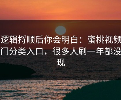 把逻辑捋顺后你会明白：蜜桃视频的冷门分类入口，很多人刷一年都没发现