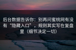 后台数据告诉你：别再问蜜桃网有没有“隐藏入口”，规则其实写在复盘里（细节决定一切）