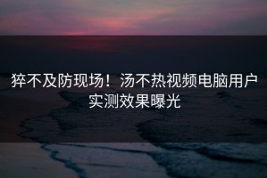 猝不及防现场！汤不热视频电脑用户实测效果曝光