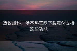 热议爆料：汤不热官网下载竟然支持这些功能