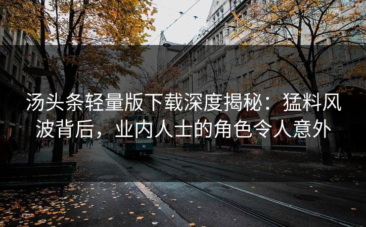 汤头条轻量版下载深度揭秘：猛料风波背后，业内人士的角色令人意外